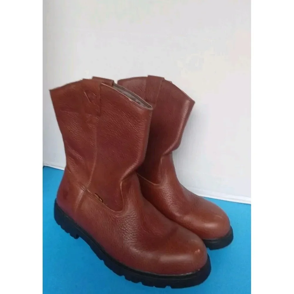Survivors Mens Brown‎ Leather Steel Toe Waterproof Pull On Work Boots Wellington